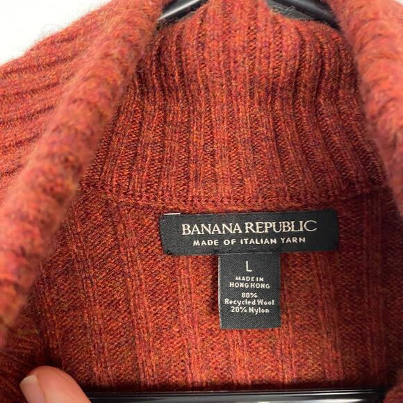 Banana Republic Wool Blend Henley Sweater Gifting Wide Ribbed Red Size Large - Picture 9 of 11
